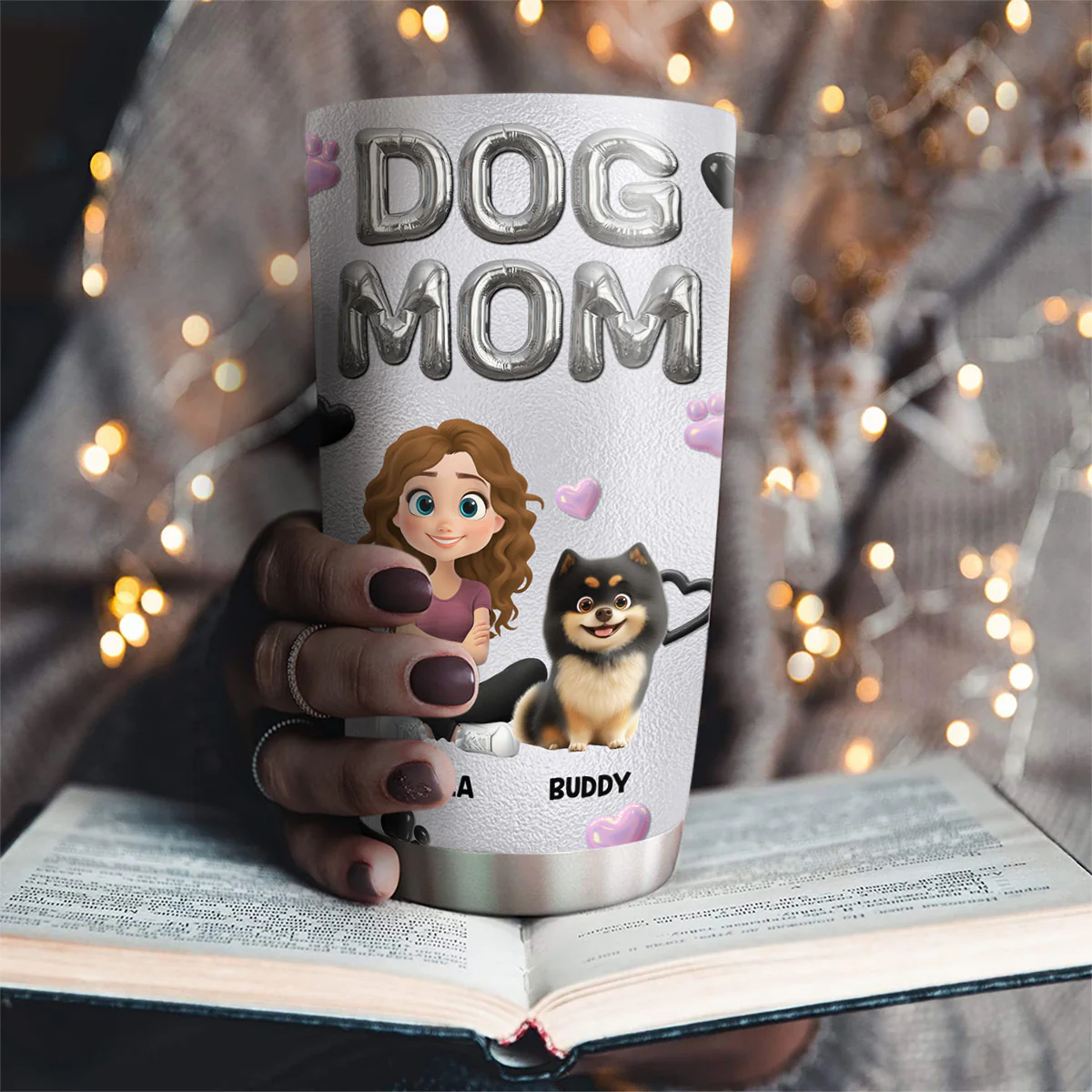 Bubble Dog Mom - Personalized Custom 3D Effect Tumbler - Image 2