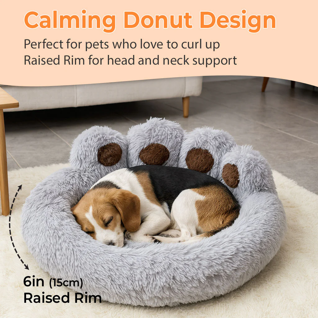 Calming Pet Bed With Paw-Shaped Neck Support - The Softest Spot for Your Best Friend - Image 2