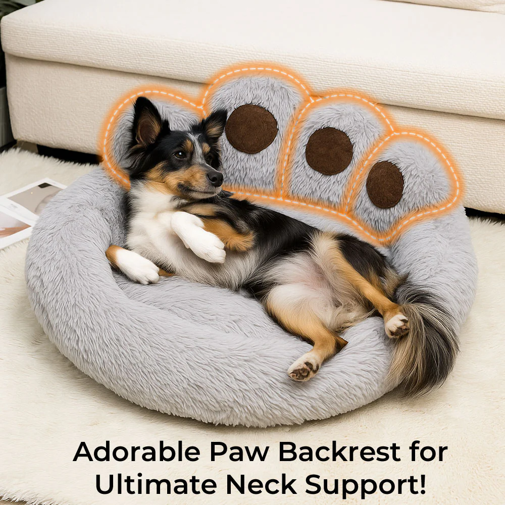 Calming Pet Bed With Paw-Shaped Neck Support - The Softest Spot for Your Best Friend - Image 4