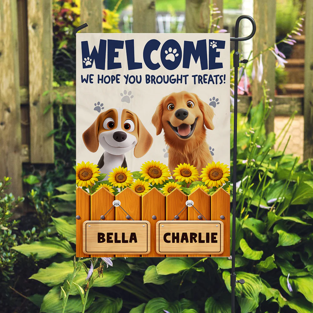 Cartoon Dog Hopes You Bring Treats- Personalized Custom Flag - Image 5