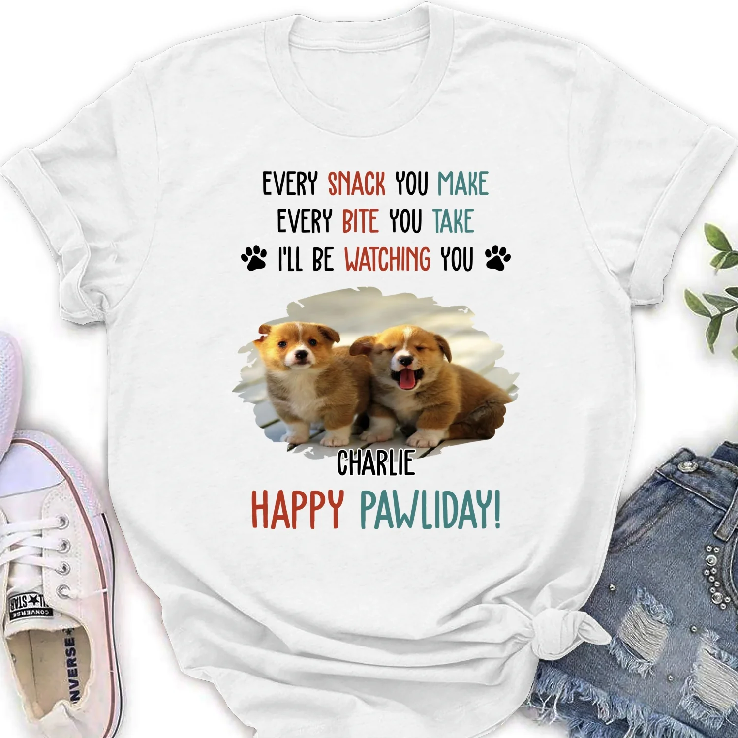 Cartoon Dog Pawliday Photo - Personalized Custom Women's T-Shirt - Image 5
