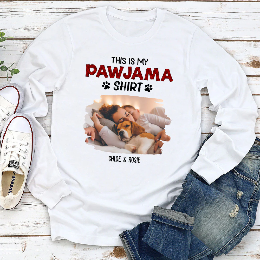 Cartoon Funny Pajama Shirt Photo - Personalized Custom Long Sleeve T-Shirt - Image 2