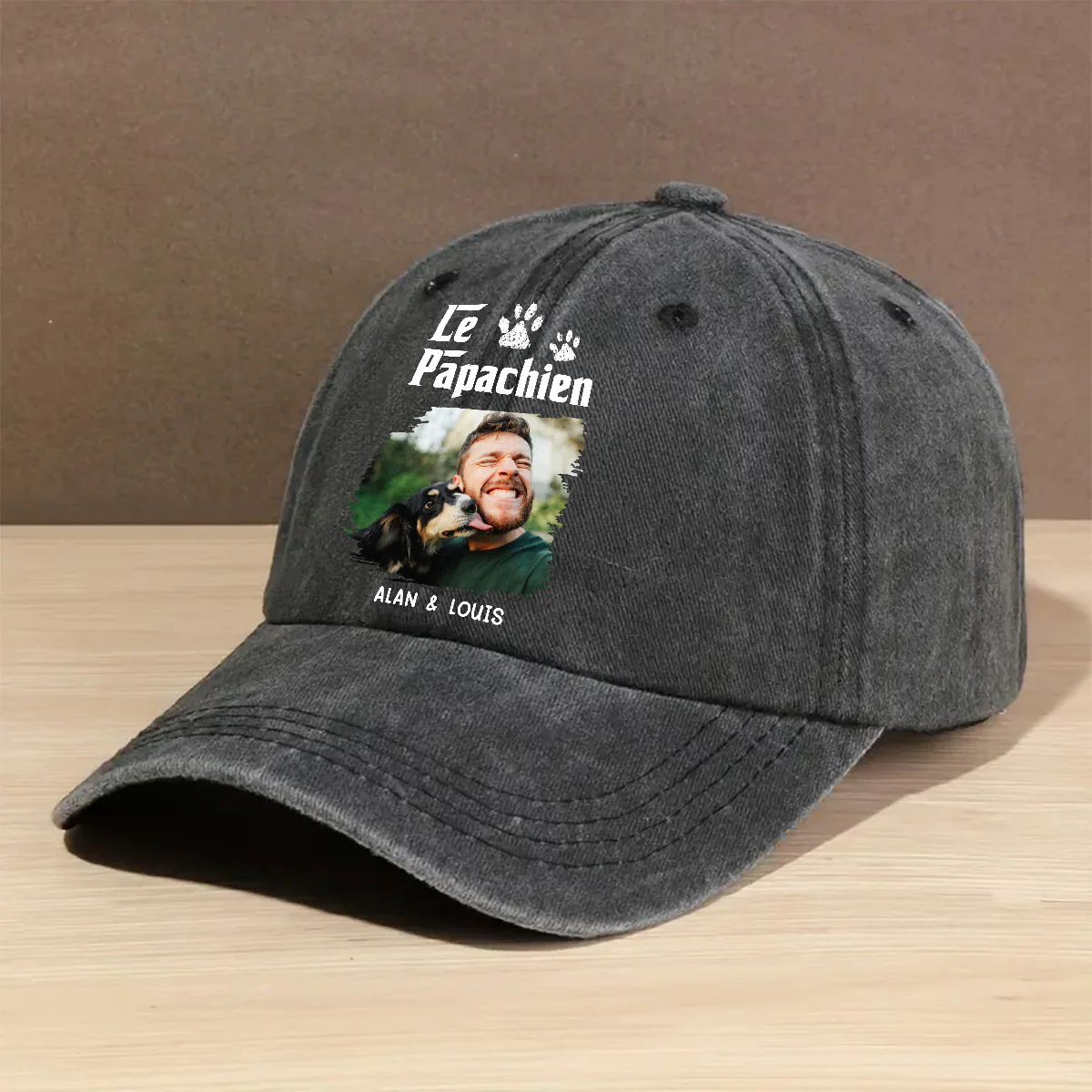 Casquette en Denim Délavé Personnalisée - Photo de Papa Chien Cool - Image 2
