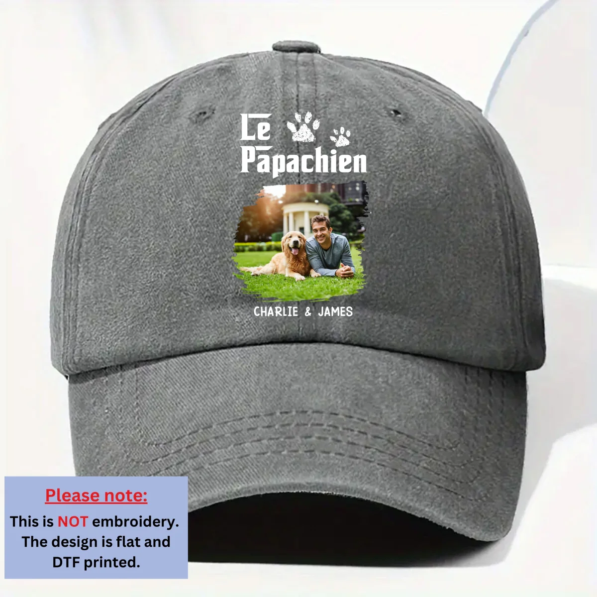 Casquette en Denim Délavé Personnalisée - Photo de Papa Chien Cool - Image 5