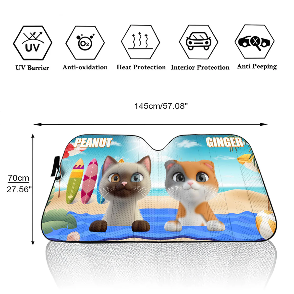 Cat And Beach - Personalized Custom Car Sunshade - Image 6