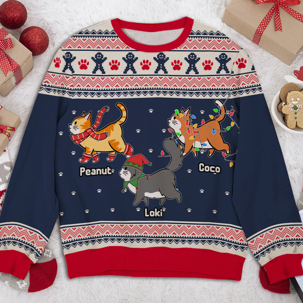 Cat Christmas Pattern - Personalized Custom All-Over-Print Sweatshirt - Image 2
