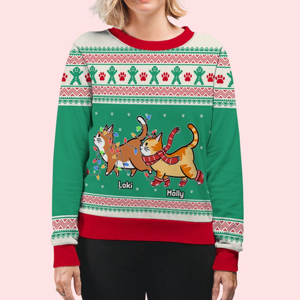 Cat Christmas Pattern - Personalized Custom All-Over-Print Sweatshirt - Image 3