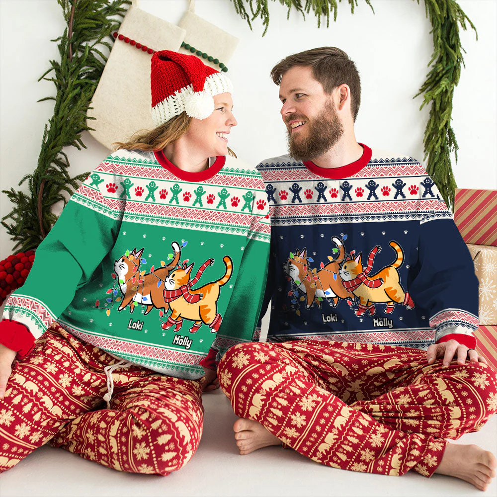 Cat Christmas Pattern - Personalized Custom All-Over-Print Sweatshirt - Image 4