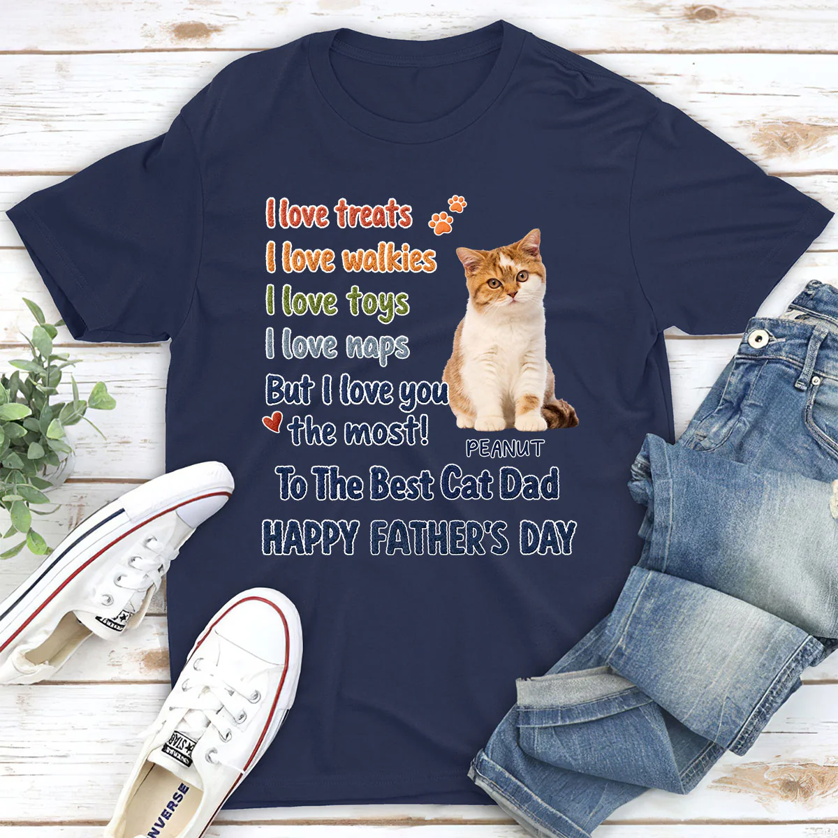 Cat Dad Better Than Treats Photo - Personalized Custom Shirt - Image 2