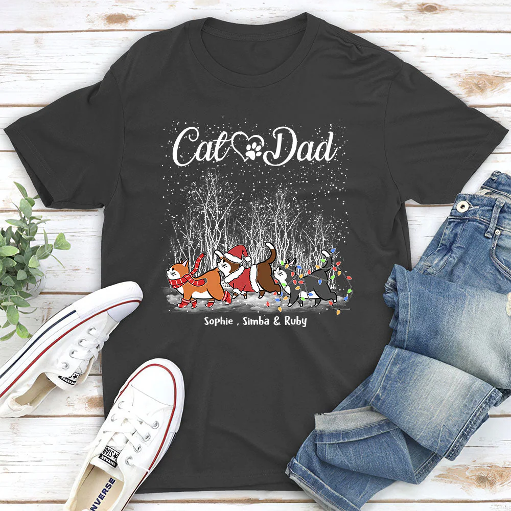 Cat Dad Mom Snow - Personalized Custom Unisex T-shirt - Image 2