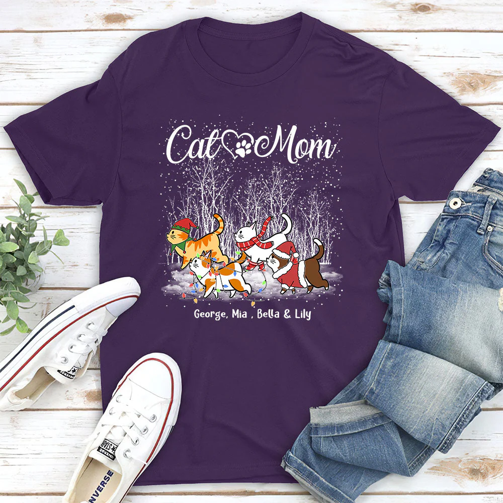 Cat Dad Mom Snow - Personalized Custom Unisex T-shirt - Image 3
