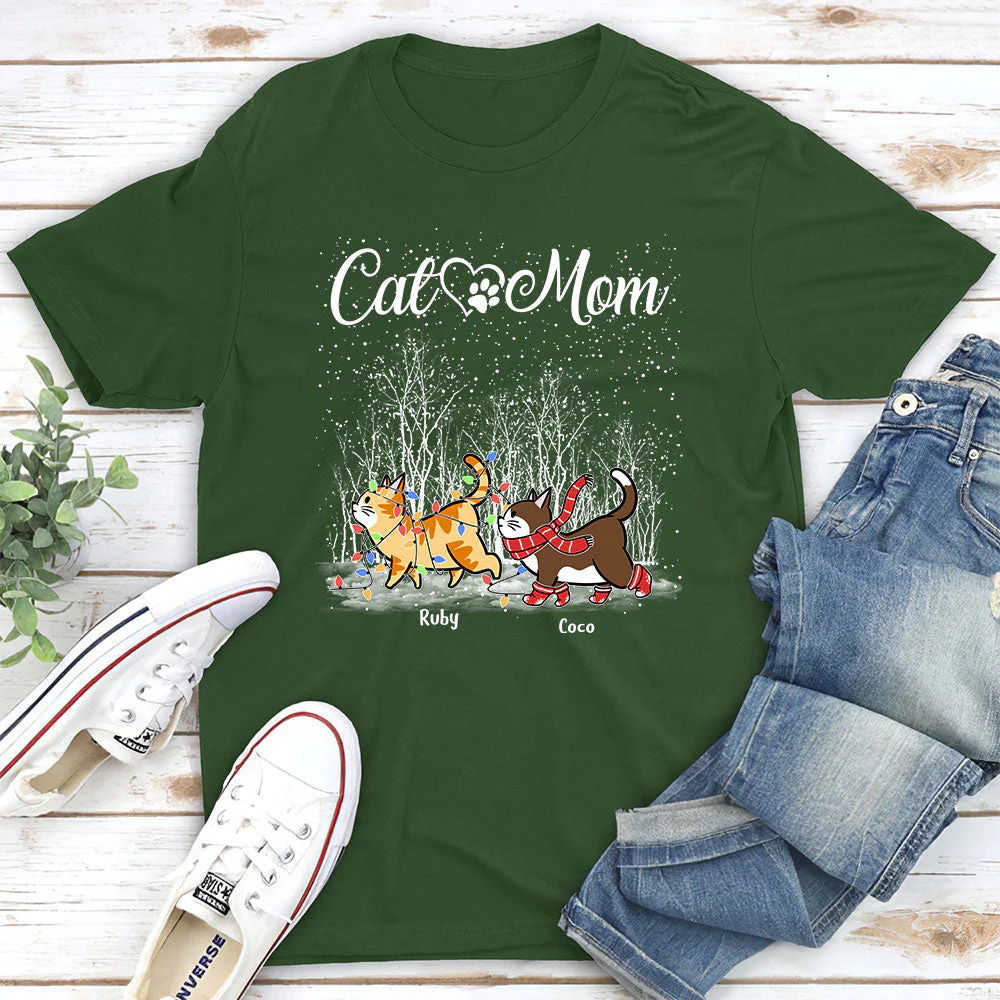 Cat Dad Mom Snow - Personalized Custom Unisex T-shirt - Image 4