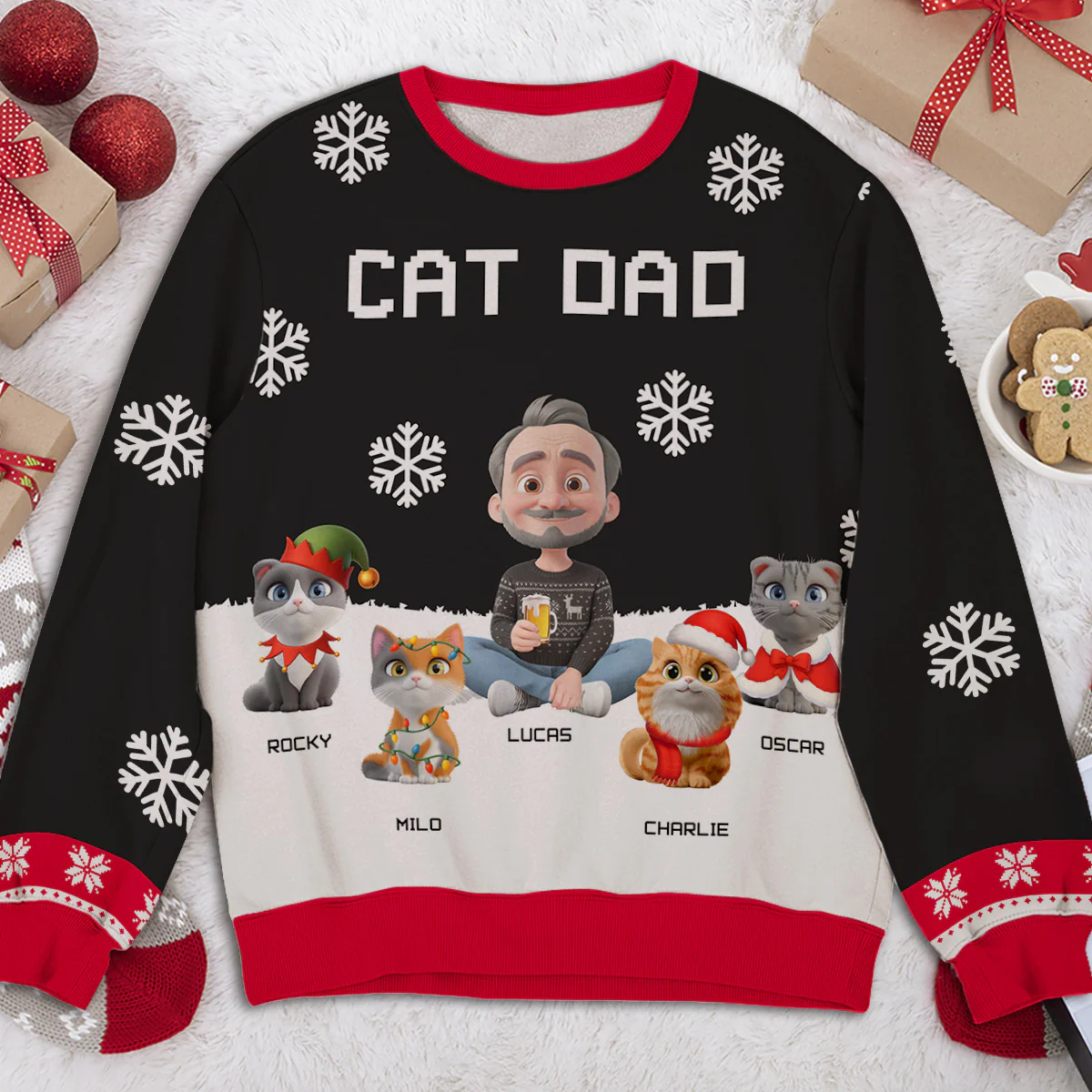 Cat Dad Mom Winter - Personalized Custom All-Over-Print Sweatshirt - Image 3