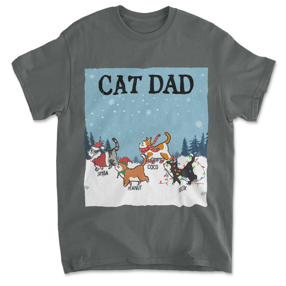 Cat Dad Mom Winter - Personalized Custom Unisex T-shirt - Image 3