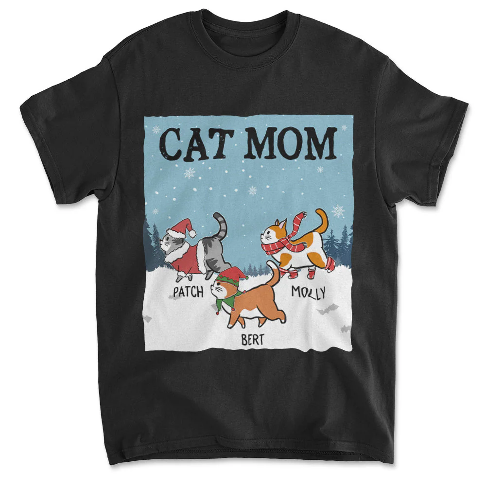 Cat Dad Mom Winter - Personalized Custom Unisex T-shirt - Image 4