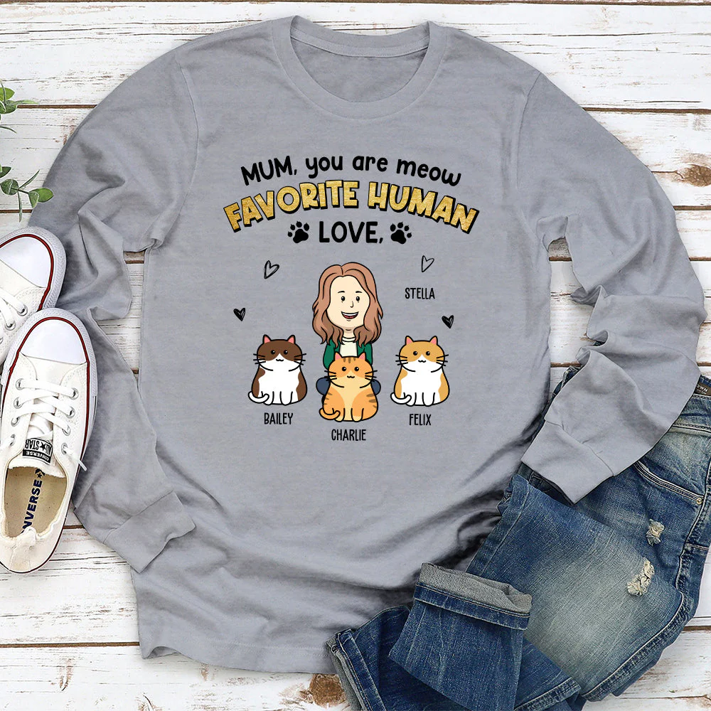 Cat Favorite Human - Personalized Custom Long Sleeve T-shirt - Image 3