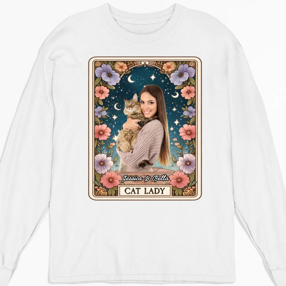 Cat Lady Tarot Photo - Personalized Custom Long Sleeve T-Shirt - Image 4