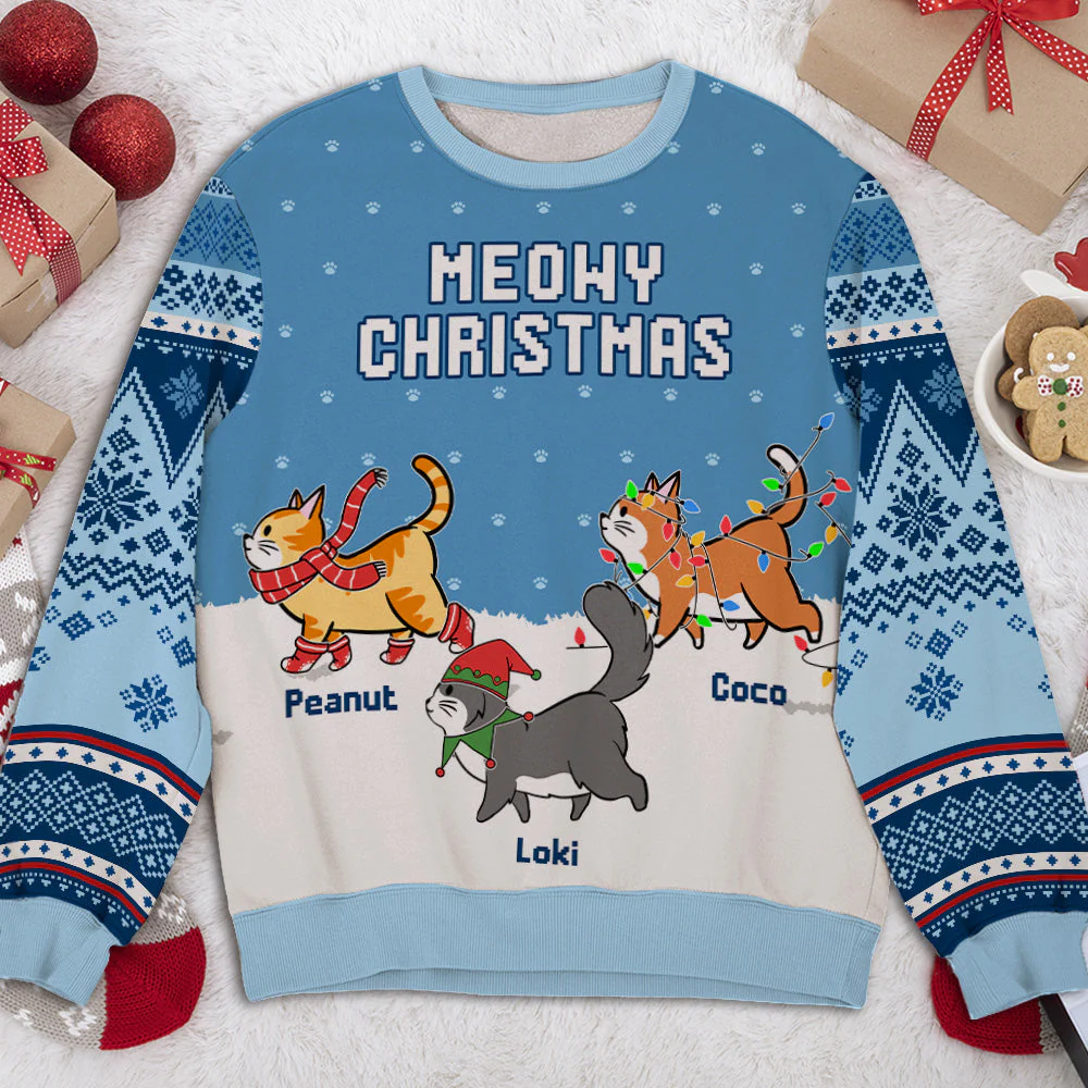 Cat Meowy Christmas - Personalized Custom All-Over-Print Sweatshirt - Image 2