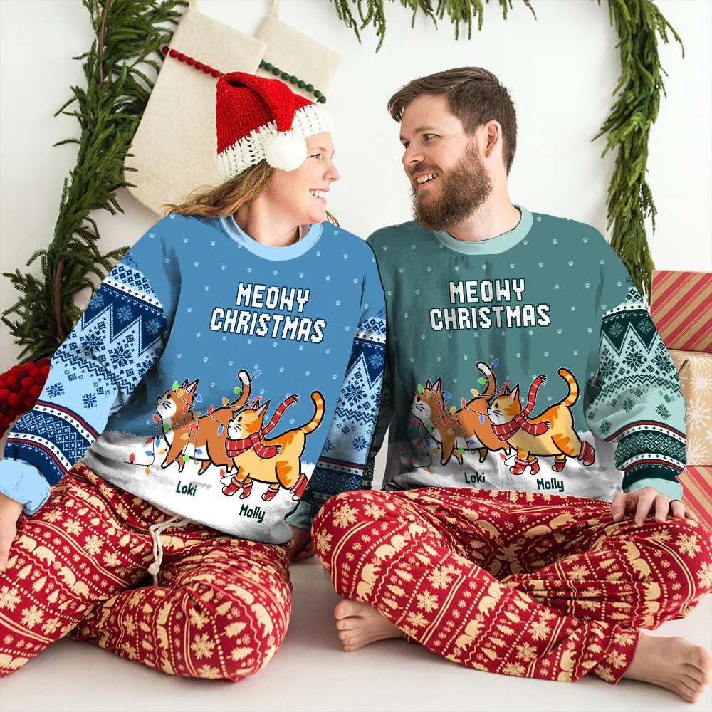 Cat Meowy Christmas - Personalized Custom All-Over-Print Sweatshirt - Image 3