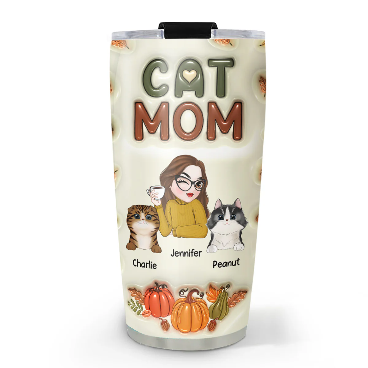 Cat Mom Autumn Version - Personalized Custom 3D Inflated Effect Tumbler