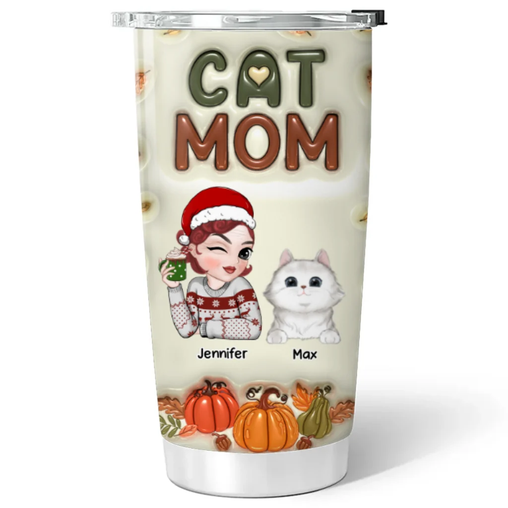 Cat Mom Autumn Version - Personalized Custom 3D Inflated Effect Tumbler - Image 6