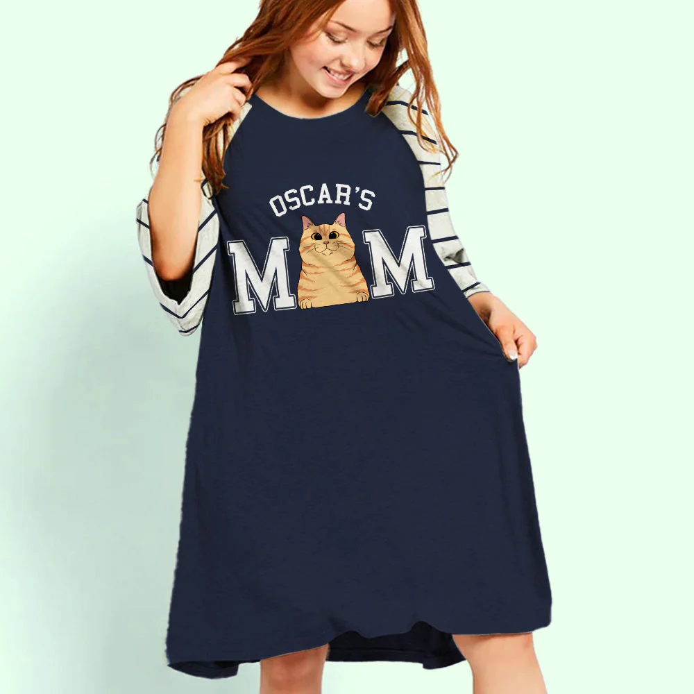 Cat Mom Basic Striped - Personalized Custom 3/4 Sleeve Dress - Image 2