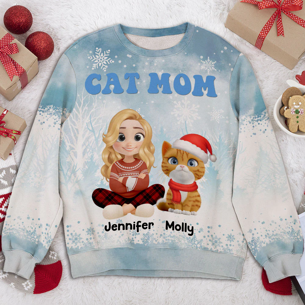 Cat Mom Christmas 2025 - Personalized Custom All-Over-Print Sweatshirt - Image 2