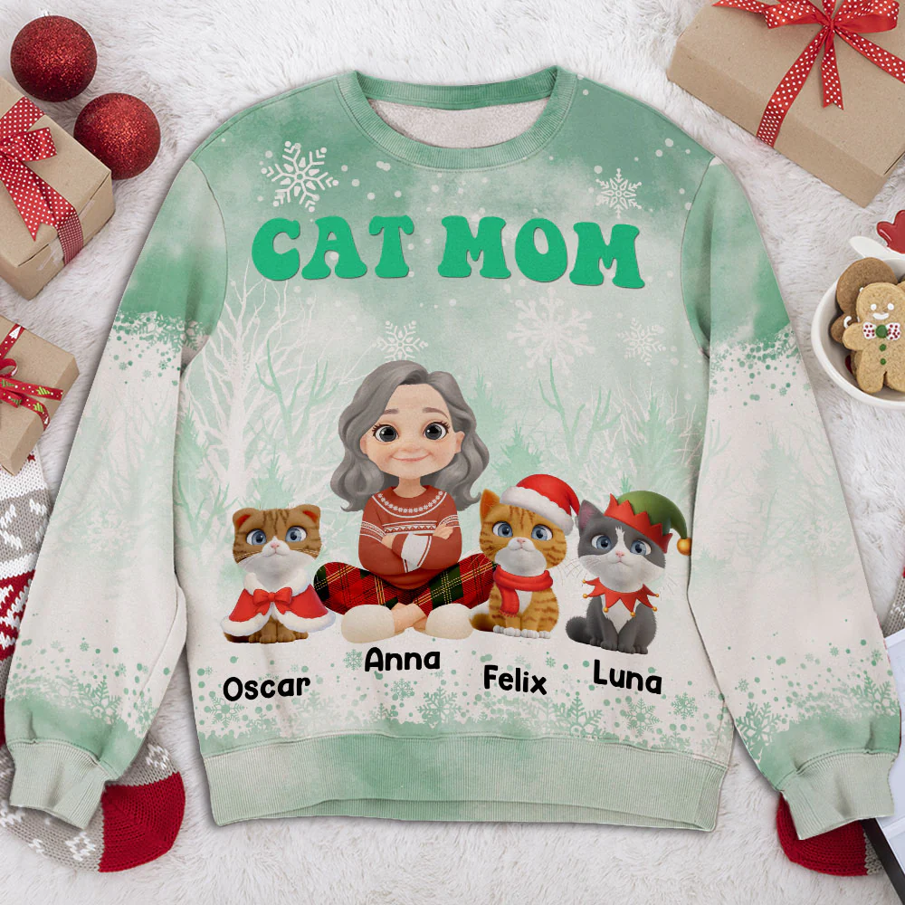 Cat Mom Christmas 2025 - Personalized Custom All-Over-Print Sweatshirt - Image 3