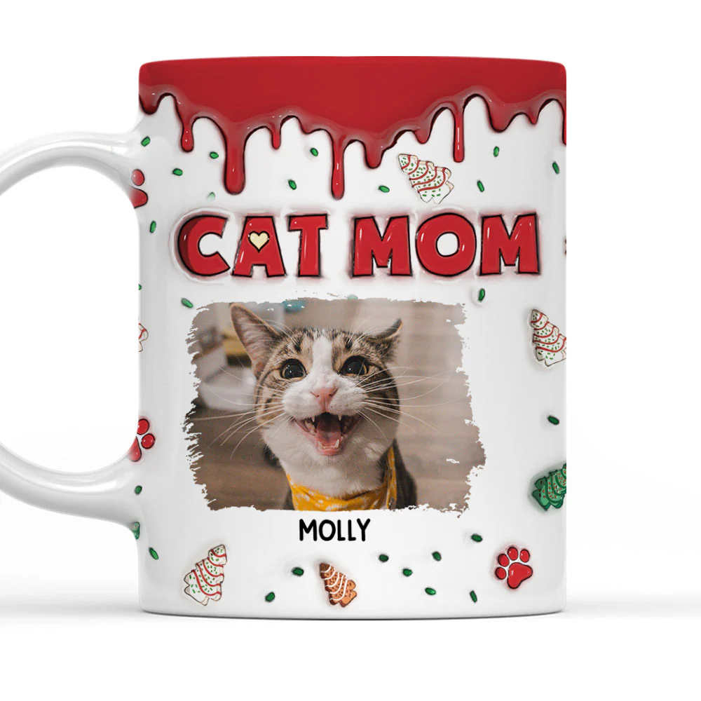 Cat Mom Christmas Cake Photo - Personalized Custom 3D Inflated Effect Mug