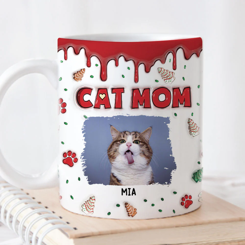 Cat Mom Christmas Cake Photo - Personalized Custom 3D Inflated Effect Mug - Image 3