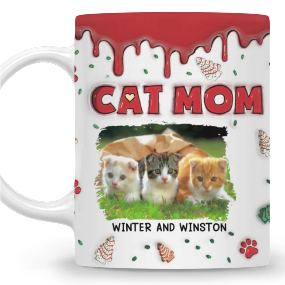 Cat Mom Christmas Cake Photo - Personalized Custom 3D Inflated Effect Mug - Image 4