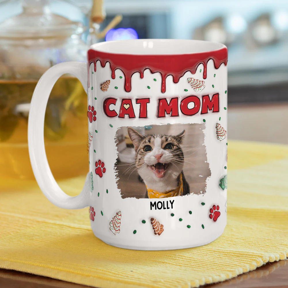 Cat Mom Christmas Cake Photo - Personalized Custom 3D Inflated Effect Mug - Image 5