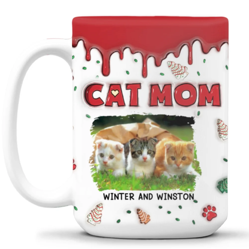 Cat Mom Christmas Cake Photo - Personalized Custom 3D Inflated Effect Mug - Image 8
