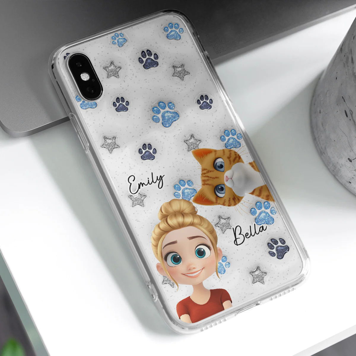 Cat Mom Dad Blue Star - Personalized Custom 3D Inflated Effect Phone Case - Image 3
