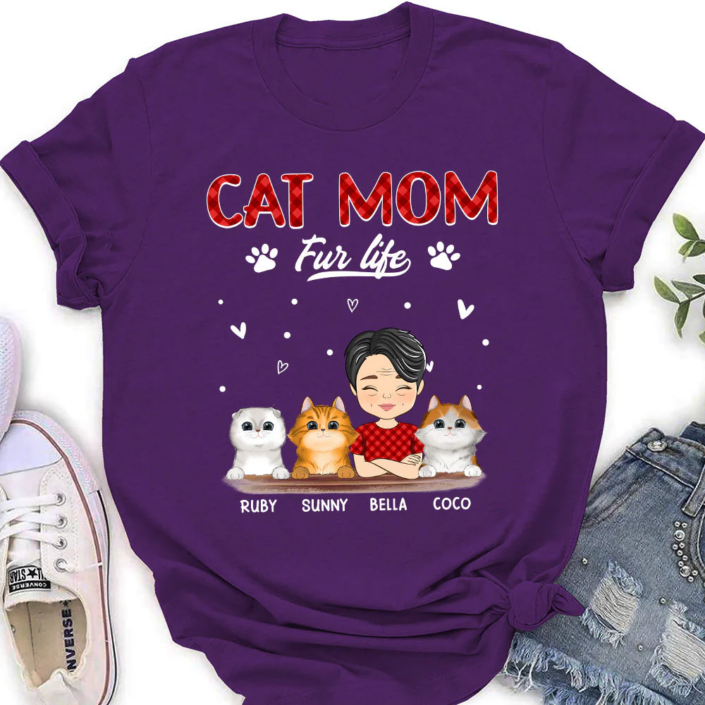 Cat Mom Fur Life - Personalized Custom Women's T-shirt - Image 4