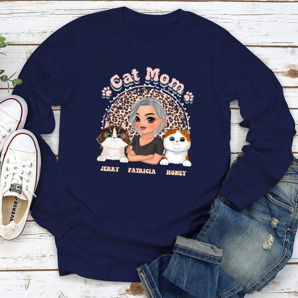 Cat Mom Leopard - Personalized Custom Long Sleeve T-shirt - Image 2