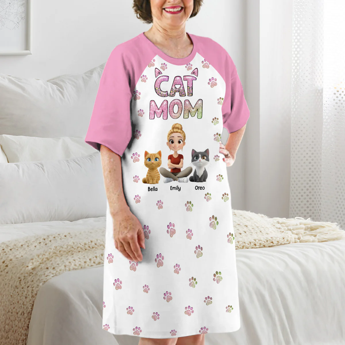 Cat Mom Lovely Chibi - Personalized Custom 3/4 Sleeve Dress - Image 4