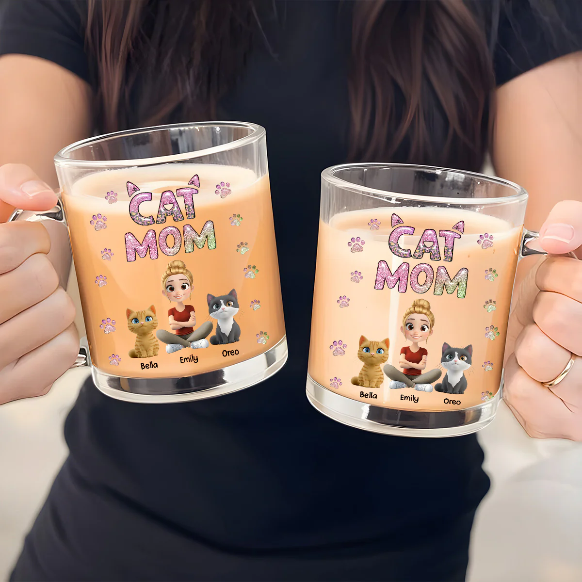 Cat Mom Lovely Chibi - Personalized Custom 3D Inflated Effect Glass Mug - Image 2