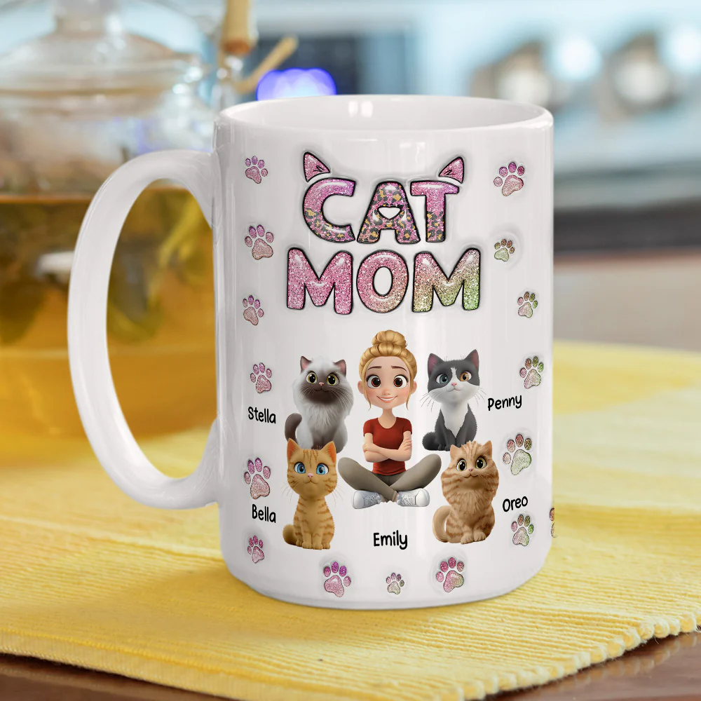 Cat Mom Lovely Chibi - Personalized Custom 3D Inflated Effect Mug - Image 4