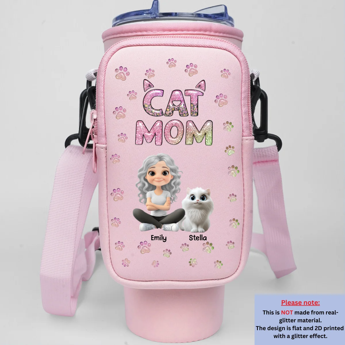 Cat Mom Lovely Chibi - Personalized Custom Water Bottle Carrier Bag - Image 11