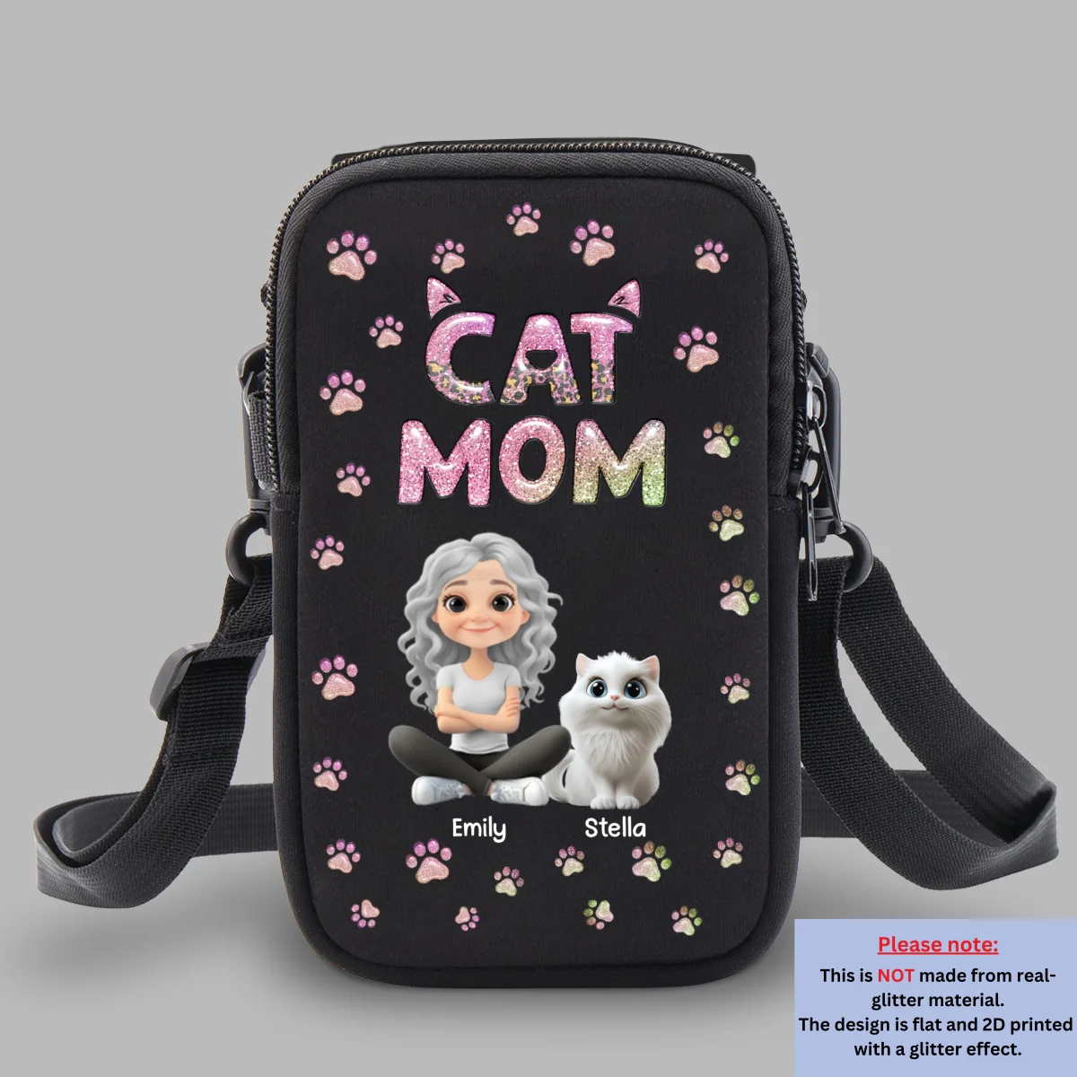 Cat Mom Lovely Chibi - Personalized Custom Water Bottle Carrier Bag - Image 7