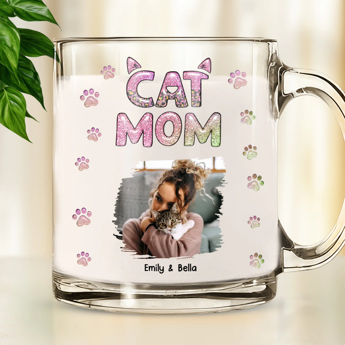 Cat Mom Lovely Chibi Version Photo - Personalized Custom 3D Inflated Effect Glass Mug