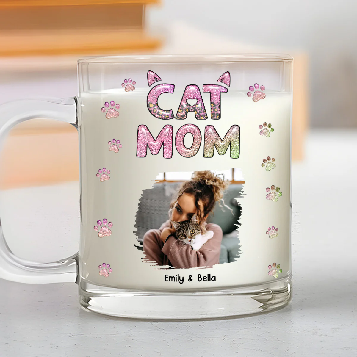 Cat Mom Lovely Chibi Version Photo - Personalized Custom 3D Inflated Effect Glass Mug - Image 2
