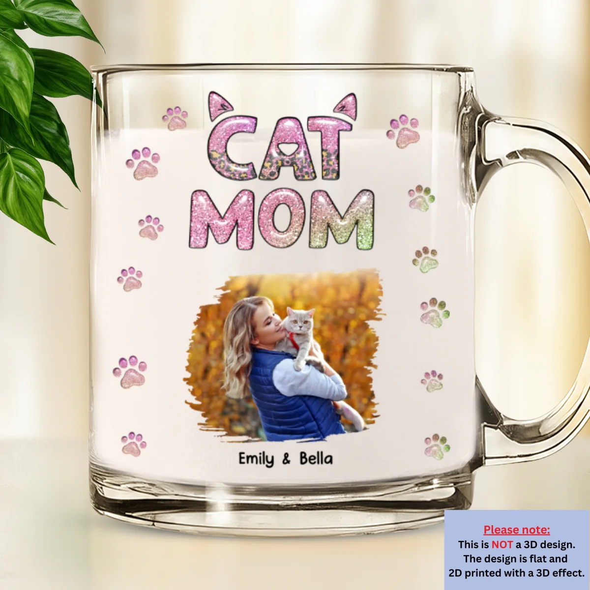 Cat Mom Lovely Chibi Version Photo - Personalized Custom 3D Inflated Effect Glass Mug - Image 3