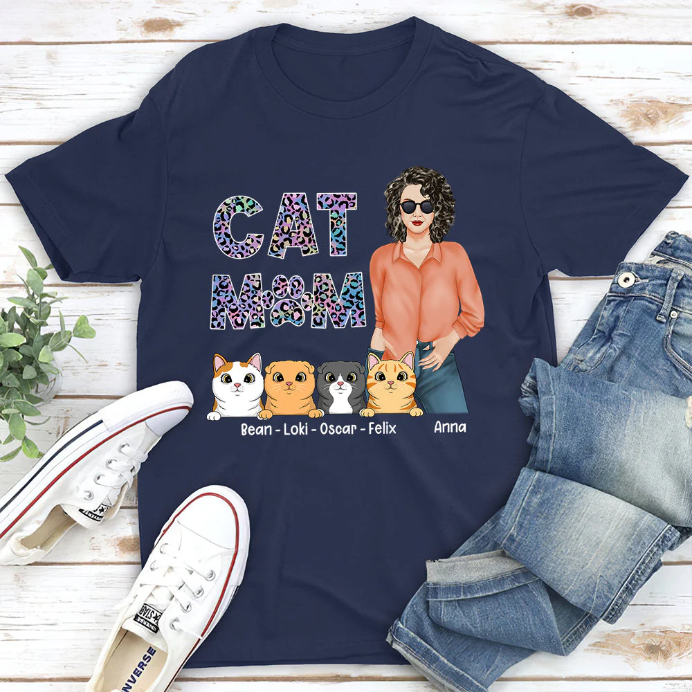 Cat Mom Pattern - Personalized Custom Unisex T-shirt - Image 5