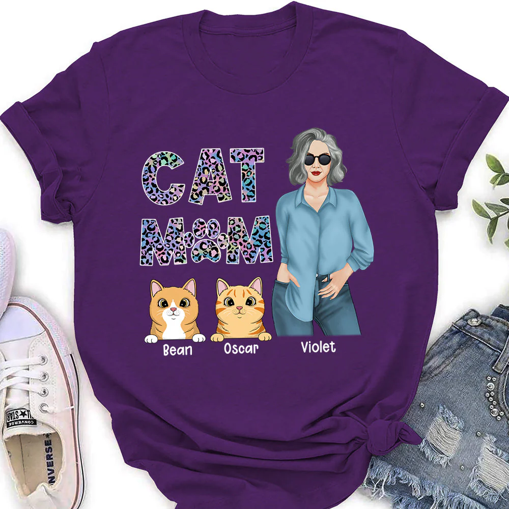 Cat Mom Pattern - Personalized Custom Women's T-shirt - Image 3