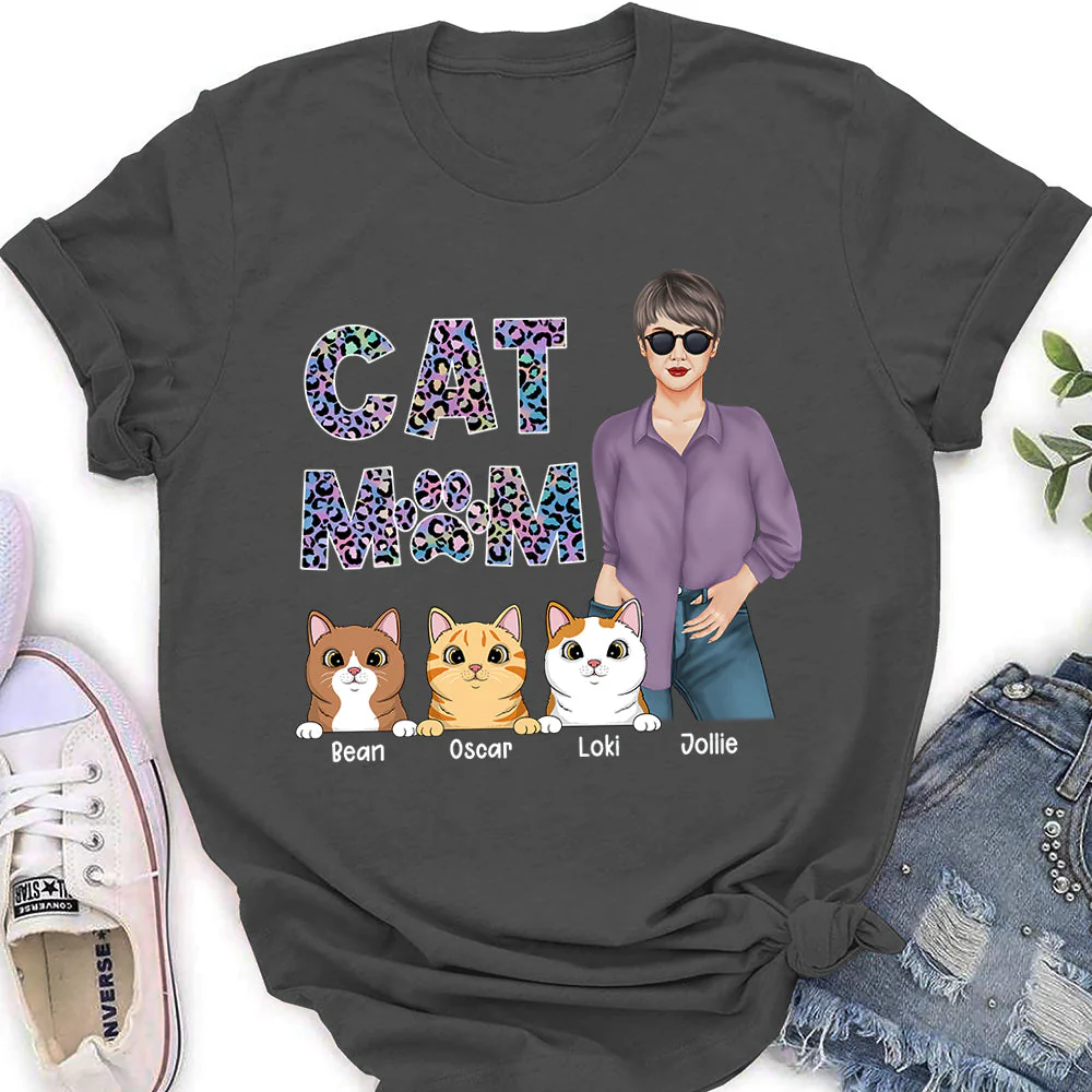 Cat Mom Pattern - Personalized Custom Women's T-shirt - Image 4