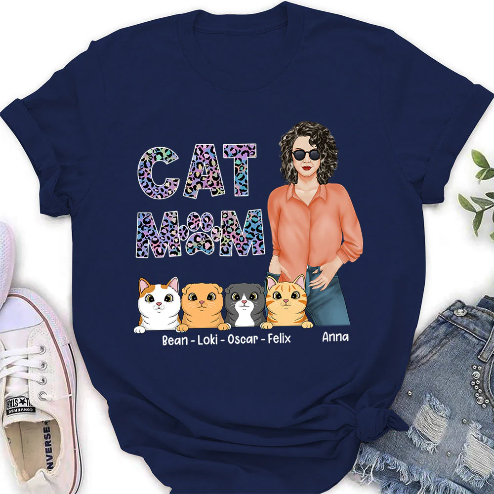 Cat Mom Pattern - Personalized Custom Women's T-shirt - Image 5