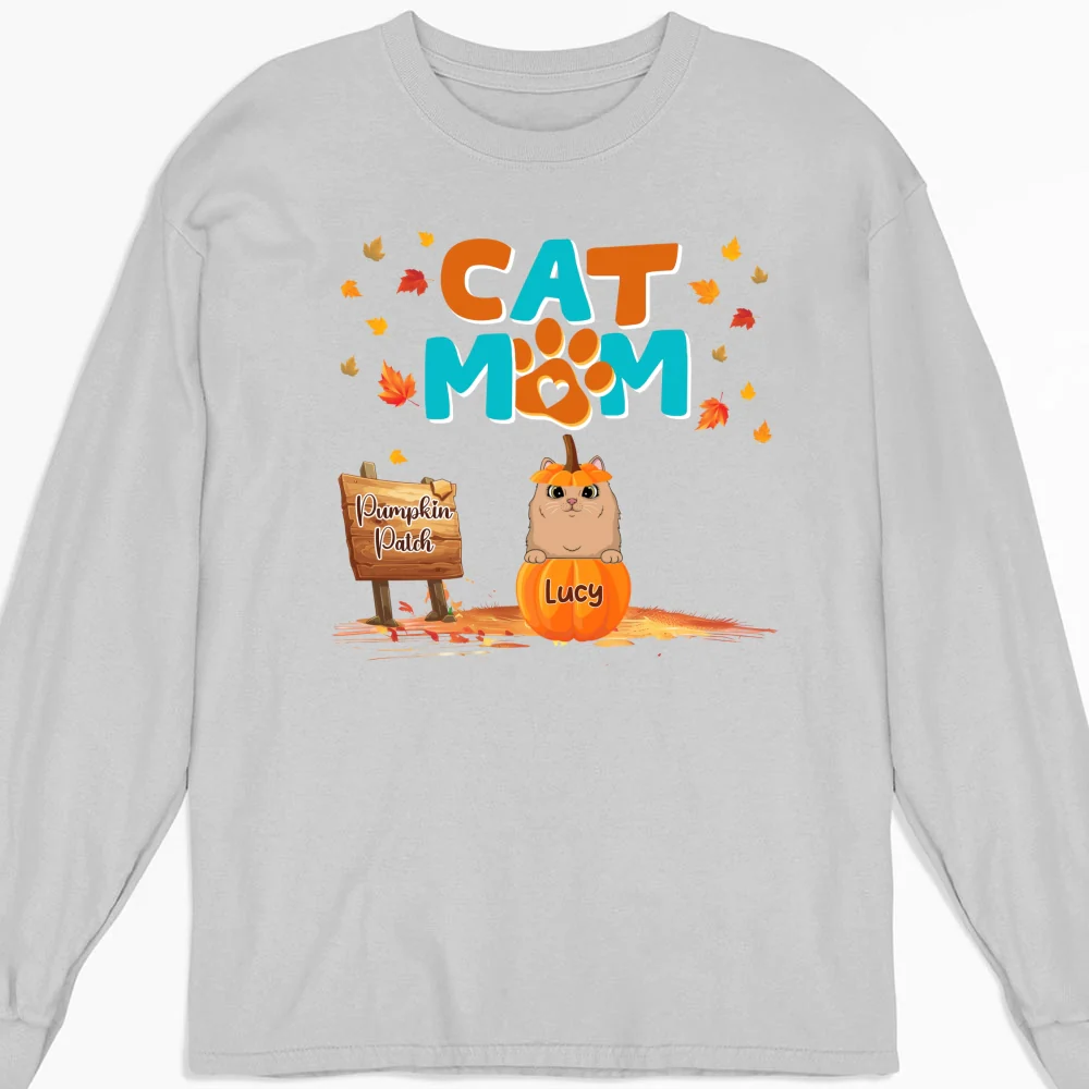 Cat Mom Pumpkin Patch - Personalized Custom Long Sleeve T-shirt - Image 3