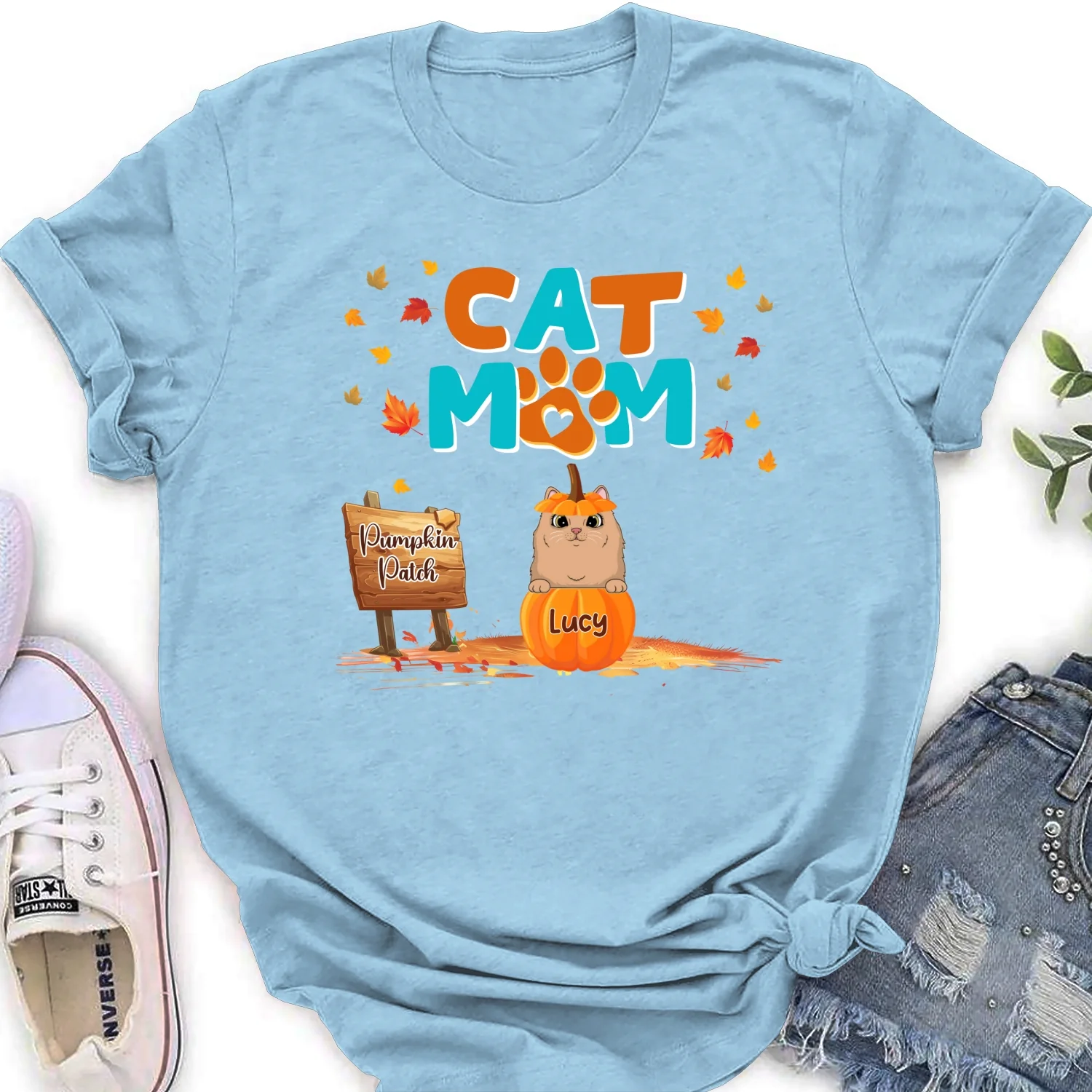 Cat Mom Pumpkin Patch - Personalized Custom Women's T-shirt - Image 8